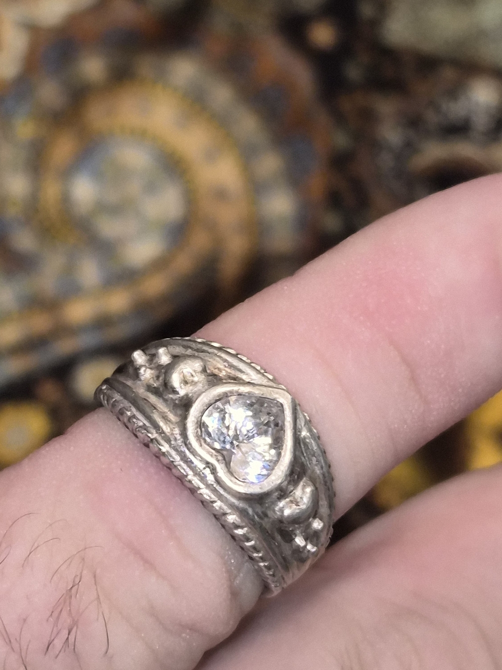 Vintage Avon Silver Heart Ring with Clear Stone Accent